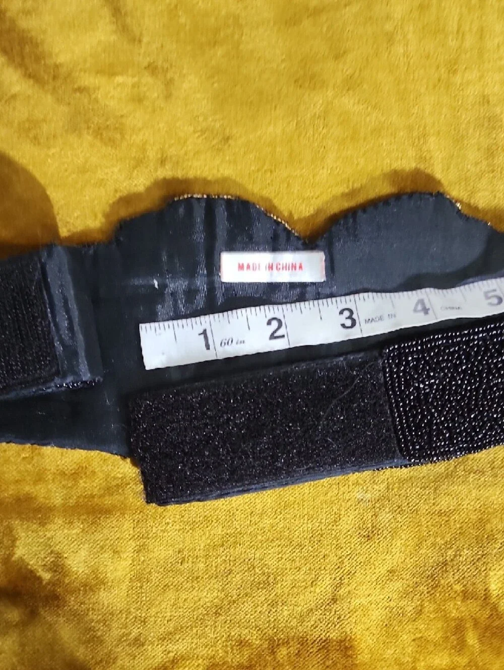 Vintage Black Beaded Belt with Gold & Blue Leaf Motif